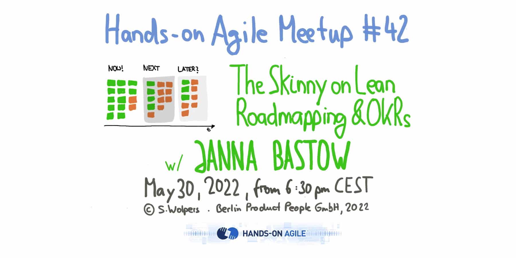 Hands-on Agile #42: The Skinny on Lean Roadmapping and OKRs w/ Janna Bastow on May 30, 2022 — Berlin Product People GmbH