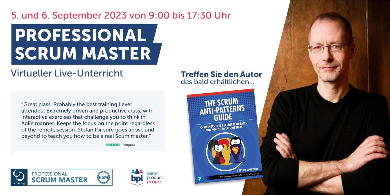 Professional Scrum Master Schulung mit PSM I Zertifikat — 5. und 6. September 2023 — Berlon-Product-People.com
